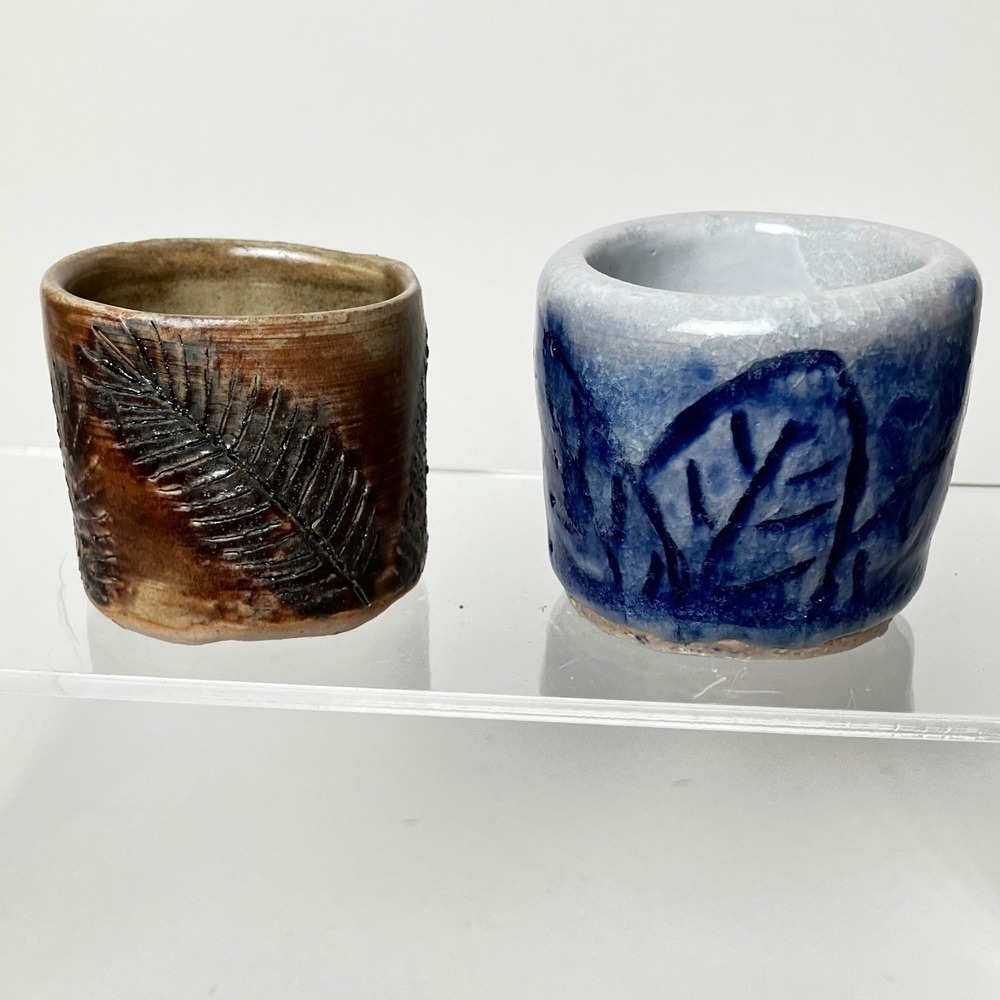 Handmade Studio Pottery Salt Cellars Pinch Bowls Toothpick Match Bowls Set of 2 - Picture 4 of 8